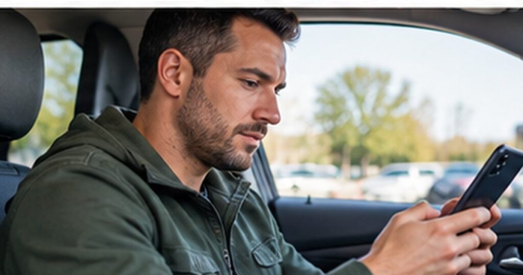 Driver checking a Take 5 Car Wash membership using a smartphone