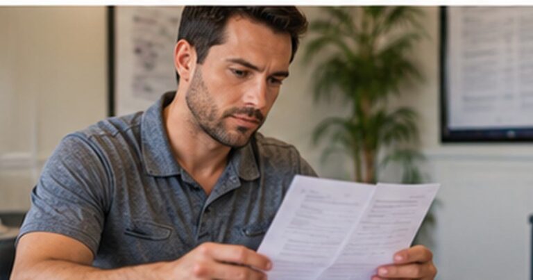 Man reading wellness clinic membership paperwork for The Joint Chiropractic